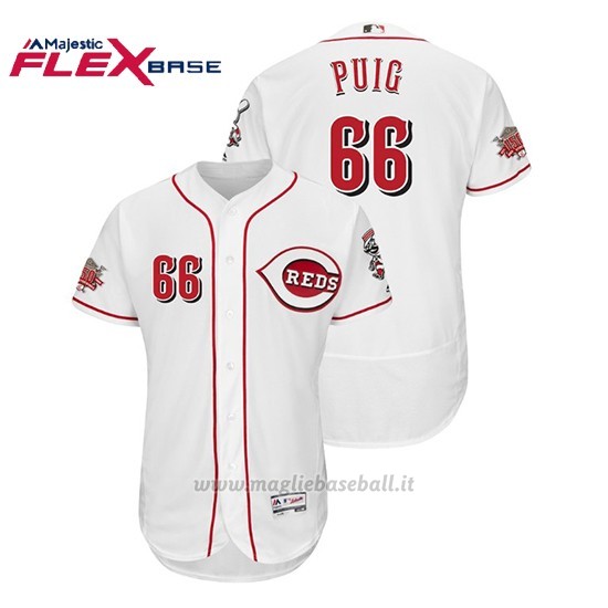 Maglia Baseball Uomo Cincinnati Reds Yasiel Puig 150th Aniversario 1ªFlex Base Blanco